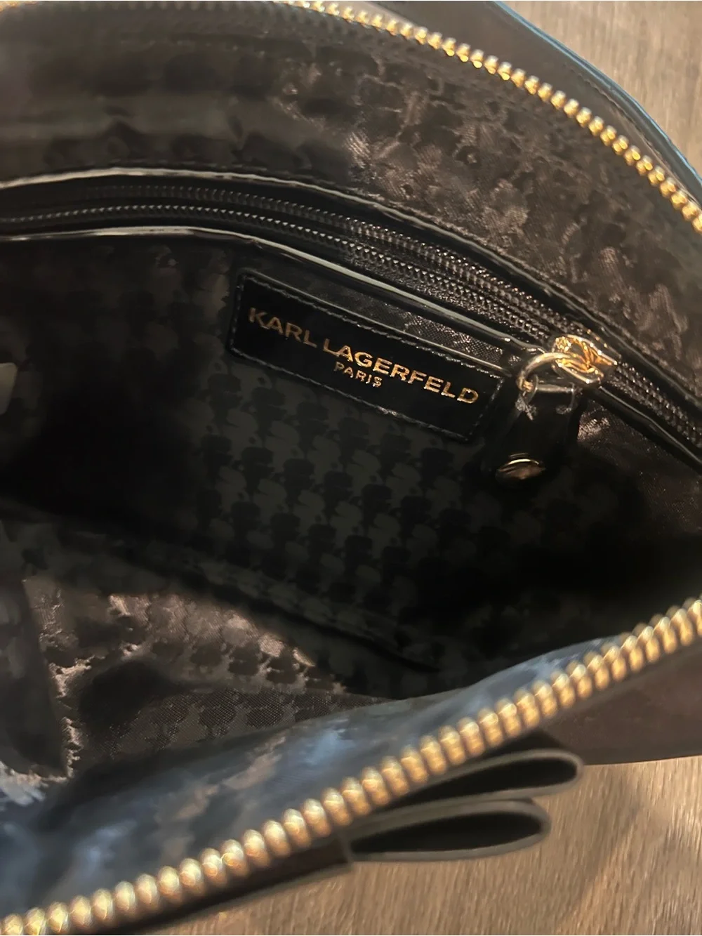 Karl Lagerfeld Black Nylon Crossbody with Patent Bow Accent
